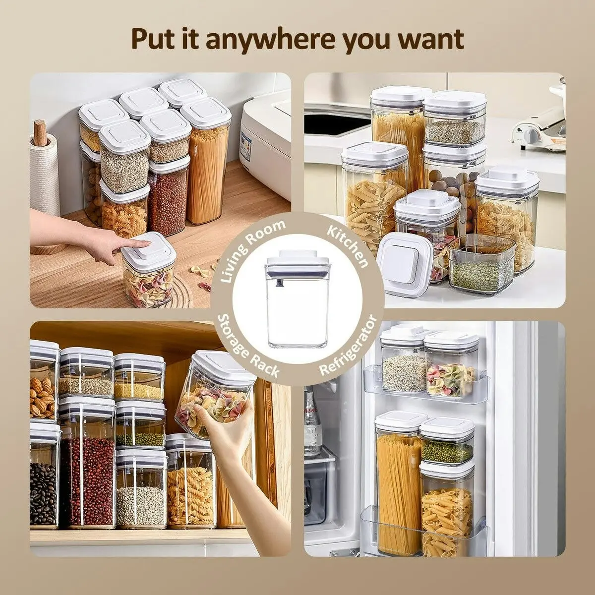 Ausway 8PCS Storage Containers Plastic Pantry Kitchen Airtight Pop Up Clear Food Tea Coffee Cereal Sugar BPA Free Organiser Canisters