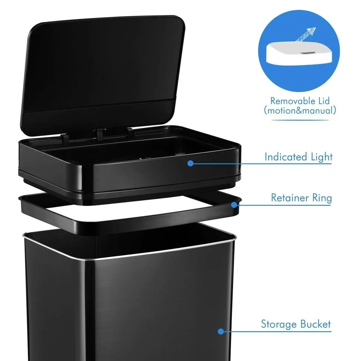 Ausway 60L Sensor Bin Automatic Trash Can Touch-free Kitchen Garbage Bin