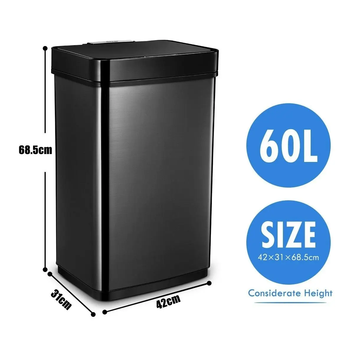 Ausway 60L Sensor Bin Automatic Trash Can Touch-free Kitchen Garbage Bin