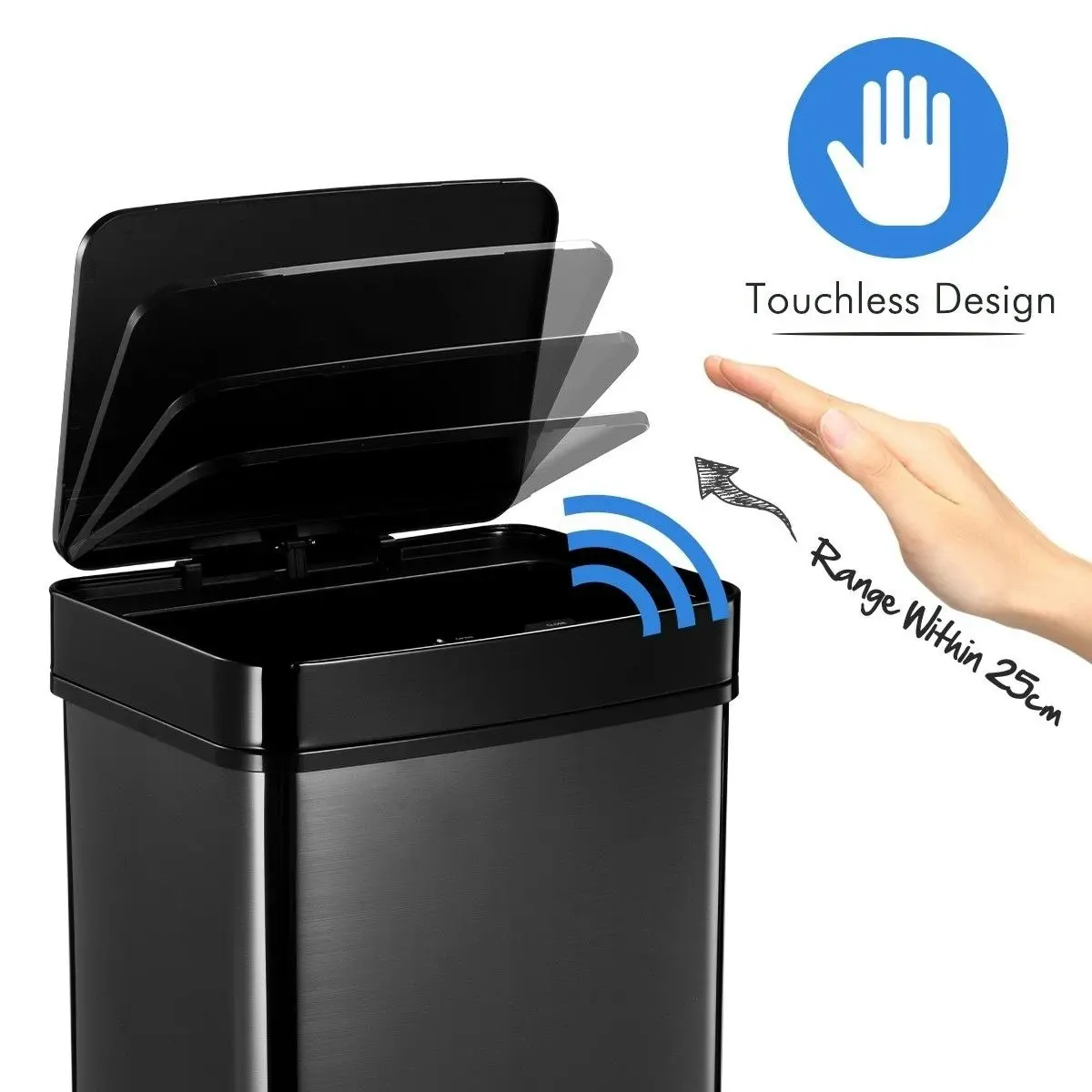 Ausway 60L Sensor Bin Automatic Trash Can Touch-free Kitchen Garbage Bin