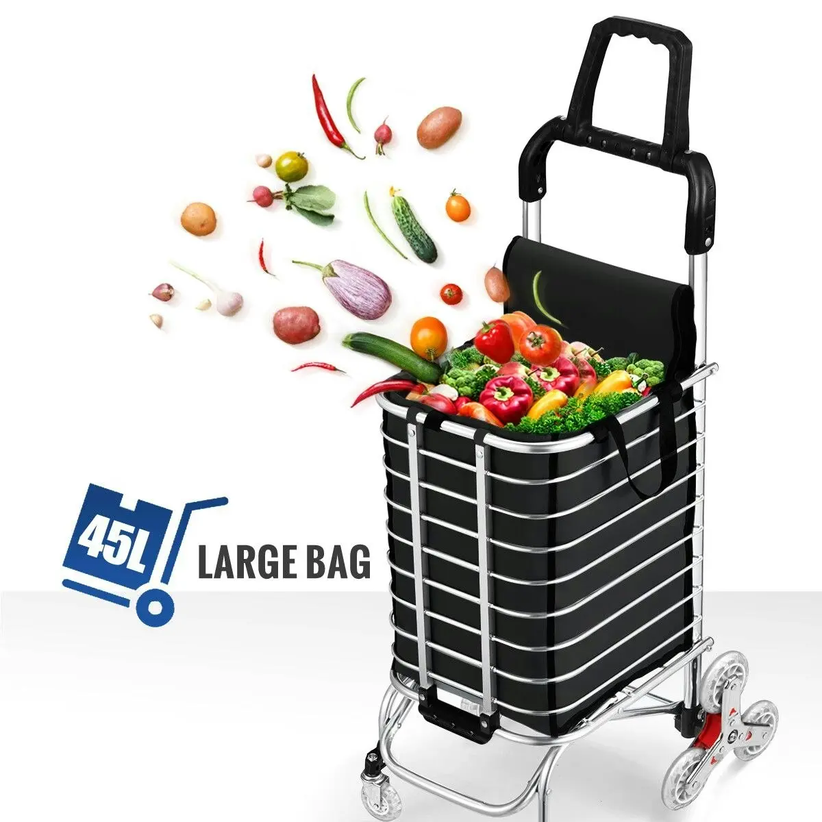 LUXSUITE Shopping Cart Trolley Trolly Wheeled Bag Grocery Storage Foldable Market Utility Granny Stair Climbing Wheels Aluminium 50kg