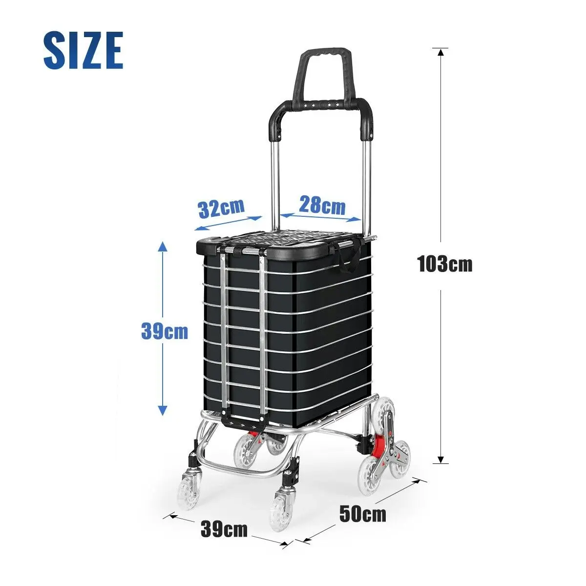 LUXSUITE Shopping Cart Trolley Trolly Wheeled Bag Grocery Storage Foldable Market Utility Granny Stair Climbing Wheels Aluminium 50kg