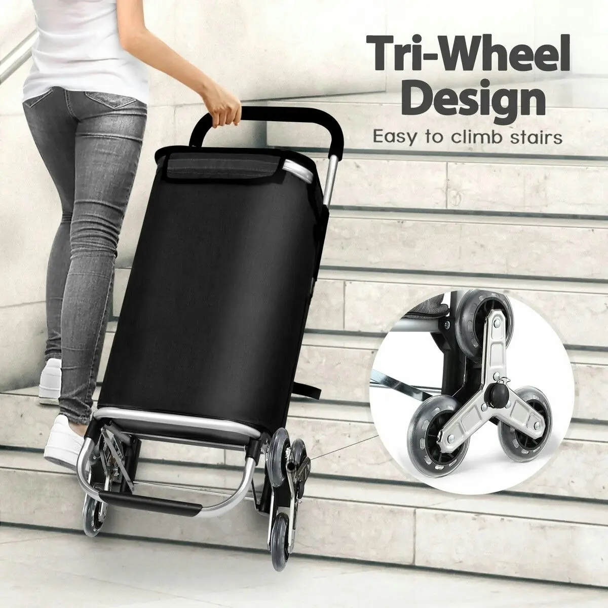 LUXSUITE Shopping Cart Trolley Wheeled Storage Trolly Bag Grocery Foldable Market Utility Granny Stair Climbing Wheels Aluminium 45L