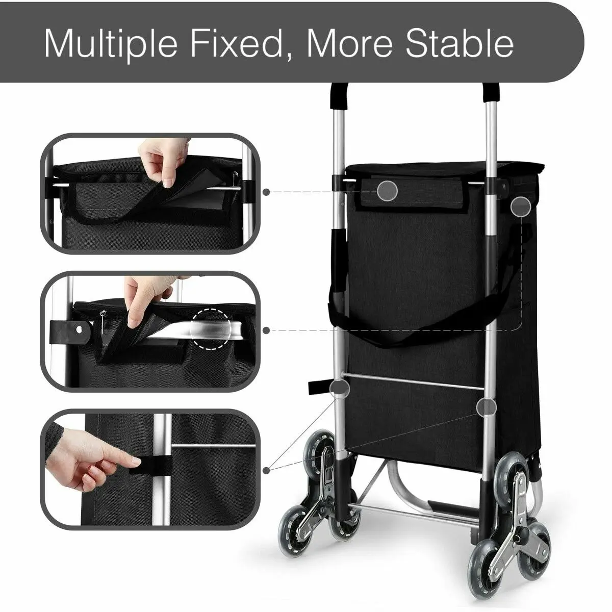 LUXSUITE Shopping Cart Trolley Wheeled Storage Trolly Bag Grocery Foldable Market Utility Granny Stair Climbing Wheels Aluminium 45L