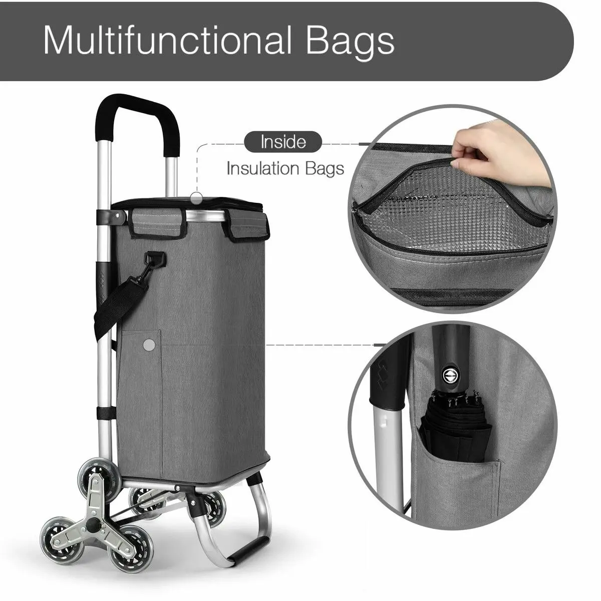 LUXSUITE Shopping Trolley Cart Wheeled Bag Storage Trolly Foldable Grocery Market Utility Granny Stair Climbing Wheels Aluminium 45kg