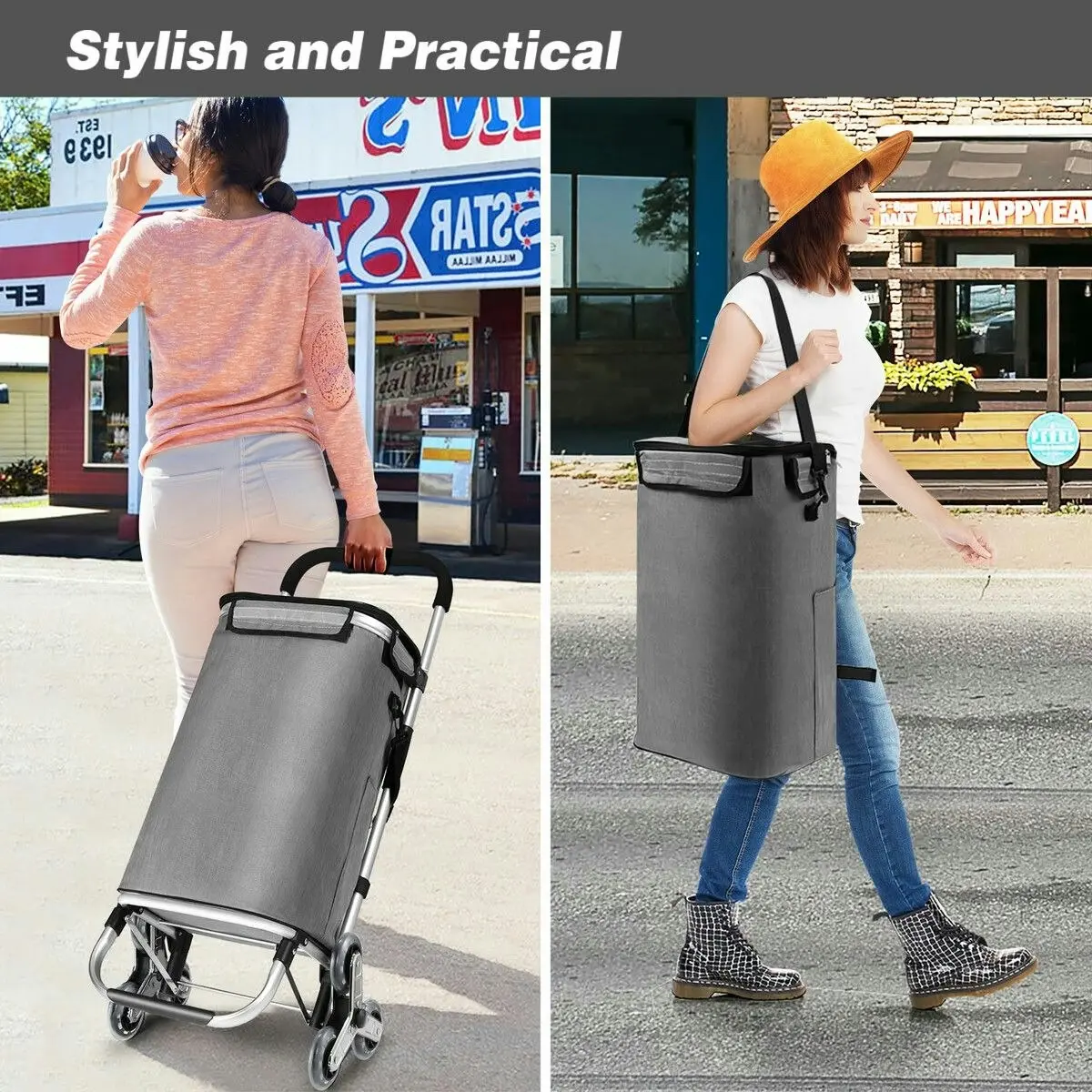 LUXSUITE Shopping Trolley Cart Wheeled Bag Storage Trolly Foldable Grocery Market Utility Granny Stair Climbing Wheels Aluminium 45kg