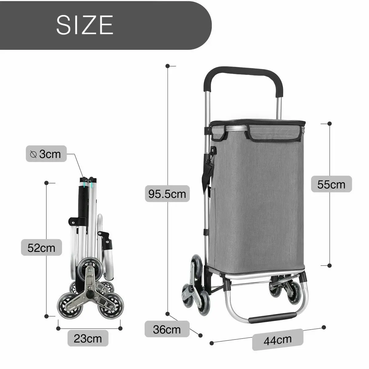 LUXSUITE Shopping Trolley Cart Wheeled Bag Storage Trolly Foldable Grocery Market Utility Granny Stair Climbing Wheels Aluminium 45kg