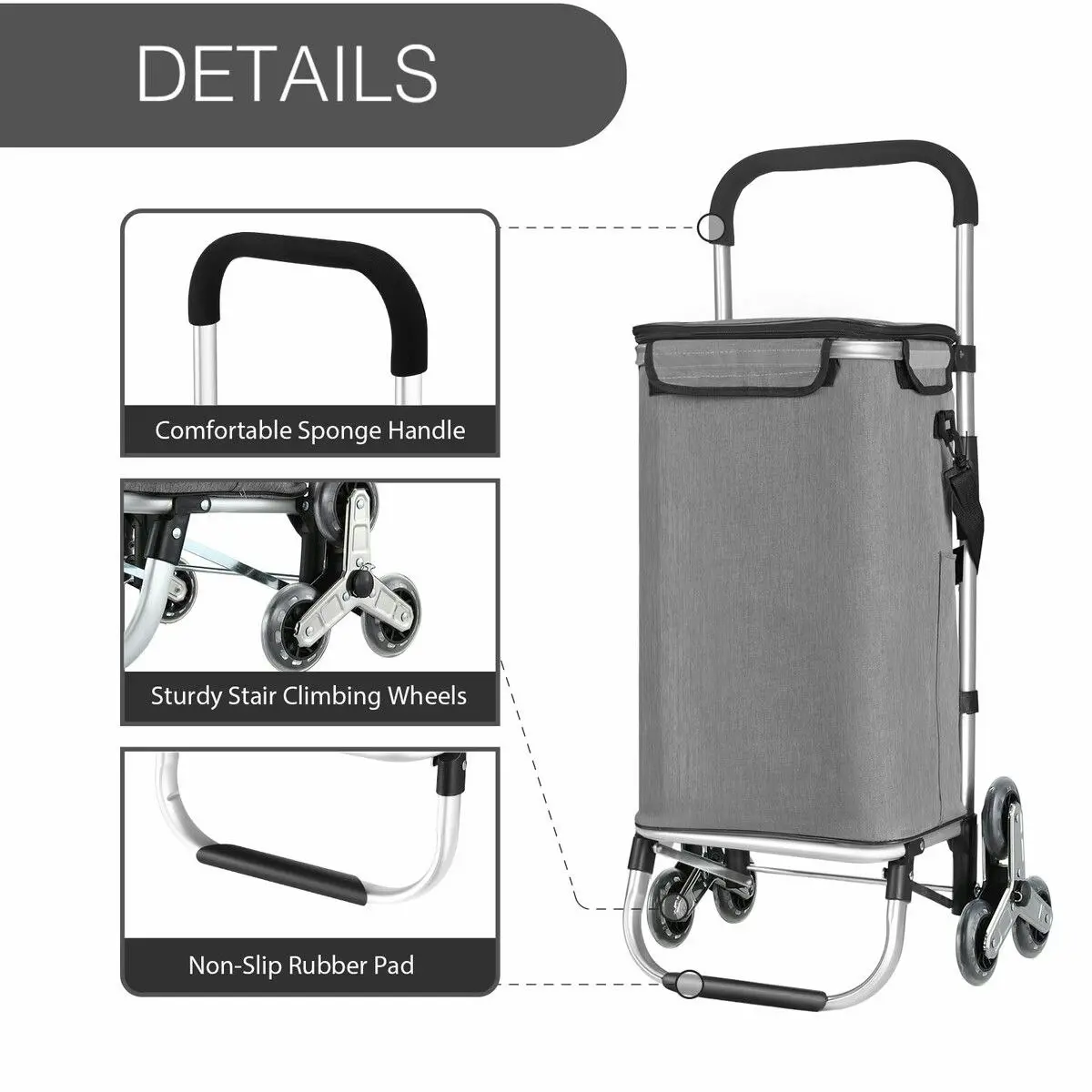 LUXSUITE Shopping Trolley Cart Wheeled Bag Storage Trolly Foldable Grocery Market Utility Granny Stair Climbing Wheels Aluminium 45kg