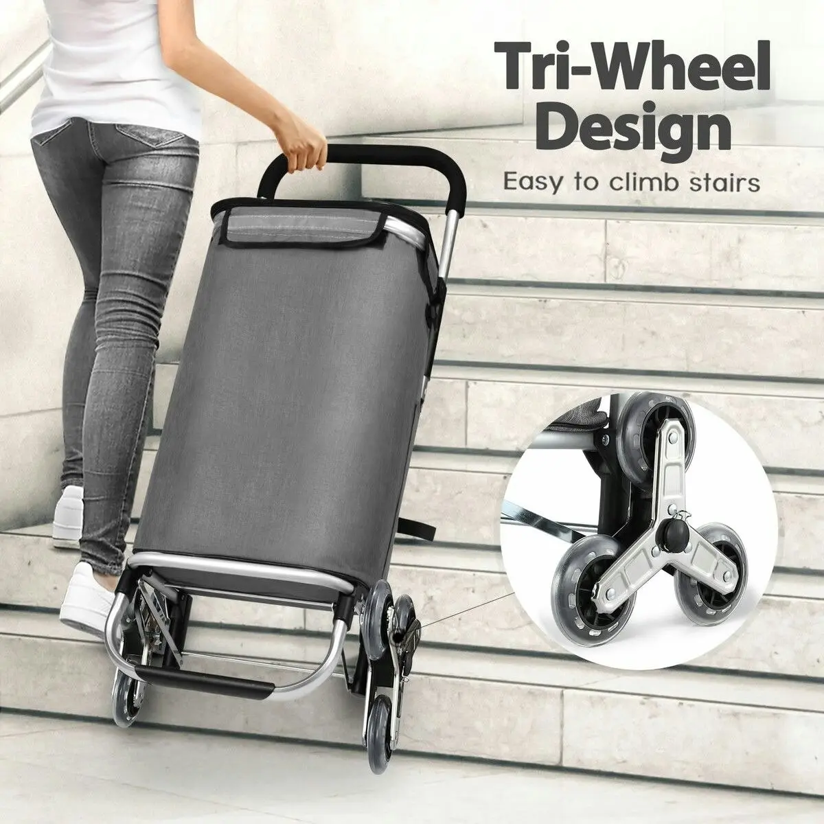 LUXSUITE Shopping Trolley Cart Wheeled Bag Storage Trolly Foldable Grocery Market Utility Granny Stair Climbing Wheels Aluminium 45kg