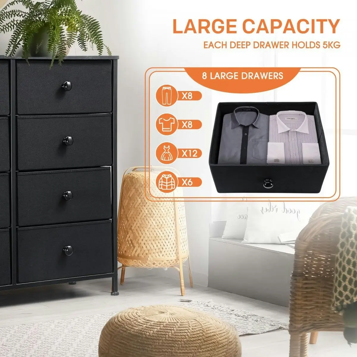 Ausway Chest of 8 Drawers Dresser Storage Table Unit Bedroom Living Room Furniture Cabinet Organizer Hallway Clothes Organiser