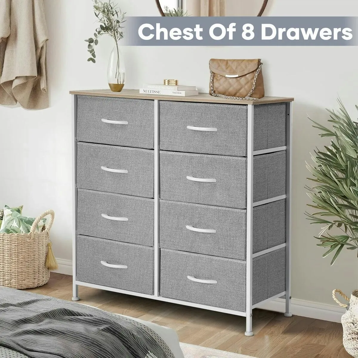 Ausway Chest of 8 Drawers Cabinet Dresser Tallboy Wardrobe Storage Unit TV Entertainment Stand Table Closet Bedroom Organizer Furniture Organiser Oak