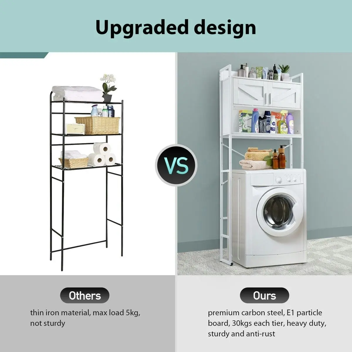 LUXSUITE Storage Shelf Toilet Organiser Freestanding Holder Cabinet Bathroom Adjustable Height Over Washer Washing Machine Organisation