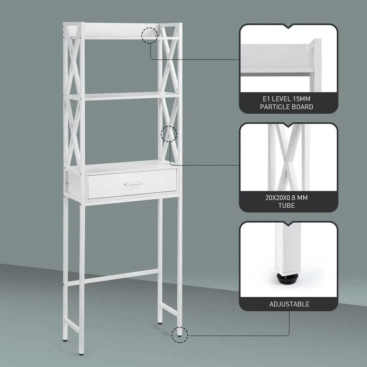 LUXSUITE Toilet Storage Shelf Freestanding Bathroom Holder Organiser Adjustable Rack Cabinet Over Washer Washing Machine Organisation