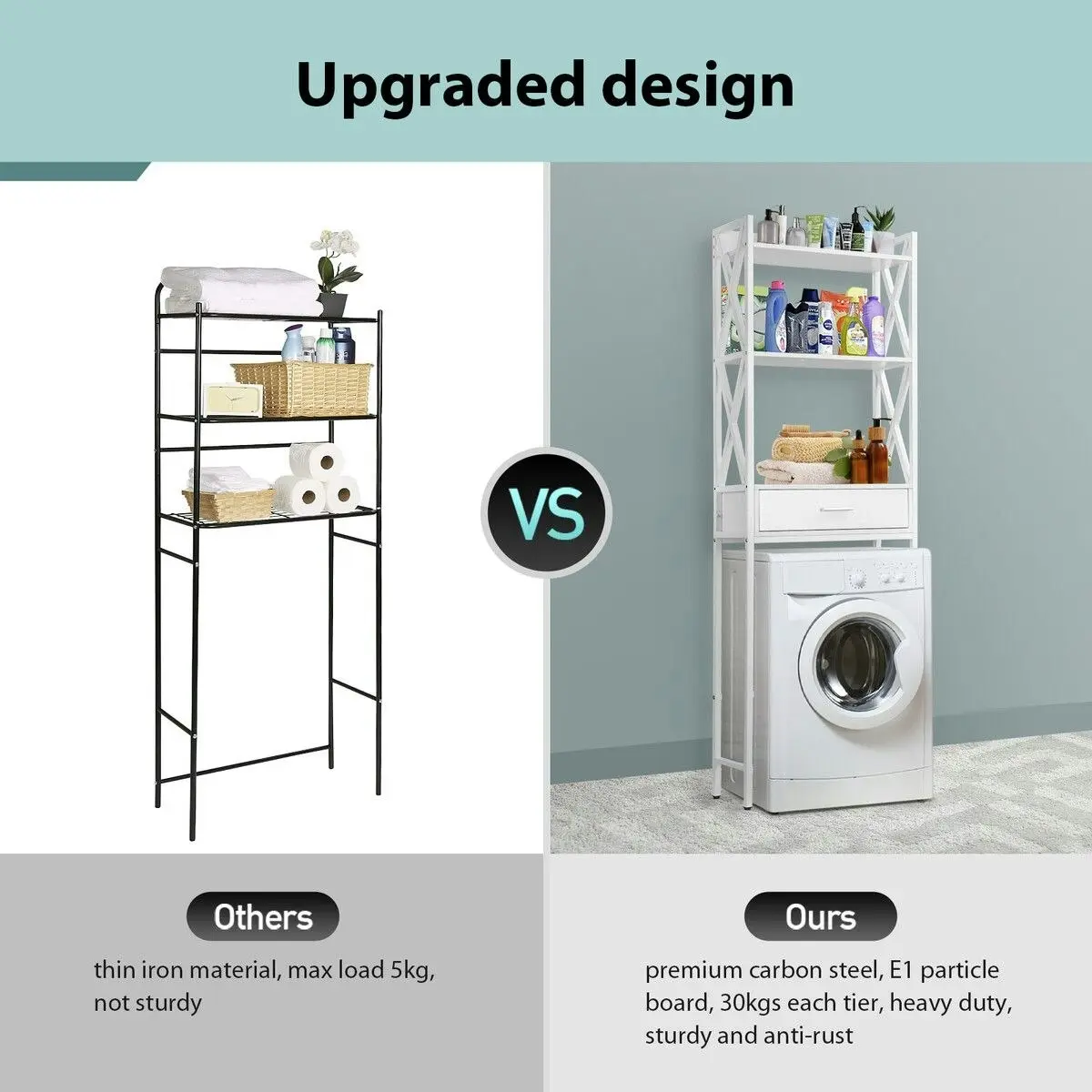 LUXSUITE Toilet Storage Shelf Freestanding Bathroom Holder Organiser Adjustable Rack Cabinet Over Washer Washing Machine Organisation