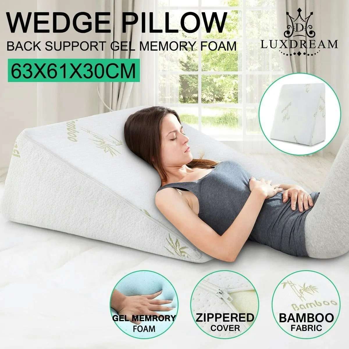 Luxdream Triangle Bed Wedge Pillow with Memory Foam Topper