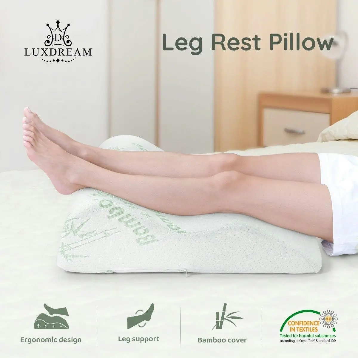 Ausway Pillow Foam Pillow Leg Raiser Support Bamboo Cover Elevation Bed Luxdream