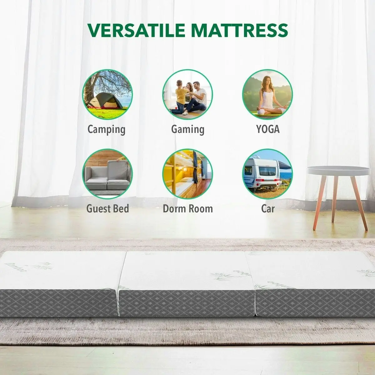 Luxdream Folding Mattress Single Trifold Memory Foam Sofa Bed Portable Sleeping Floor Mat Camping Travel Cushion Extra Thick Bamboo Cover