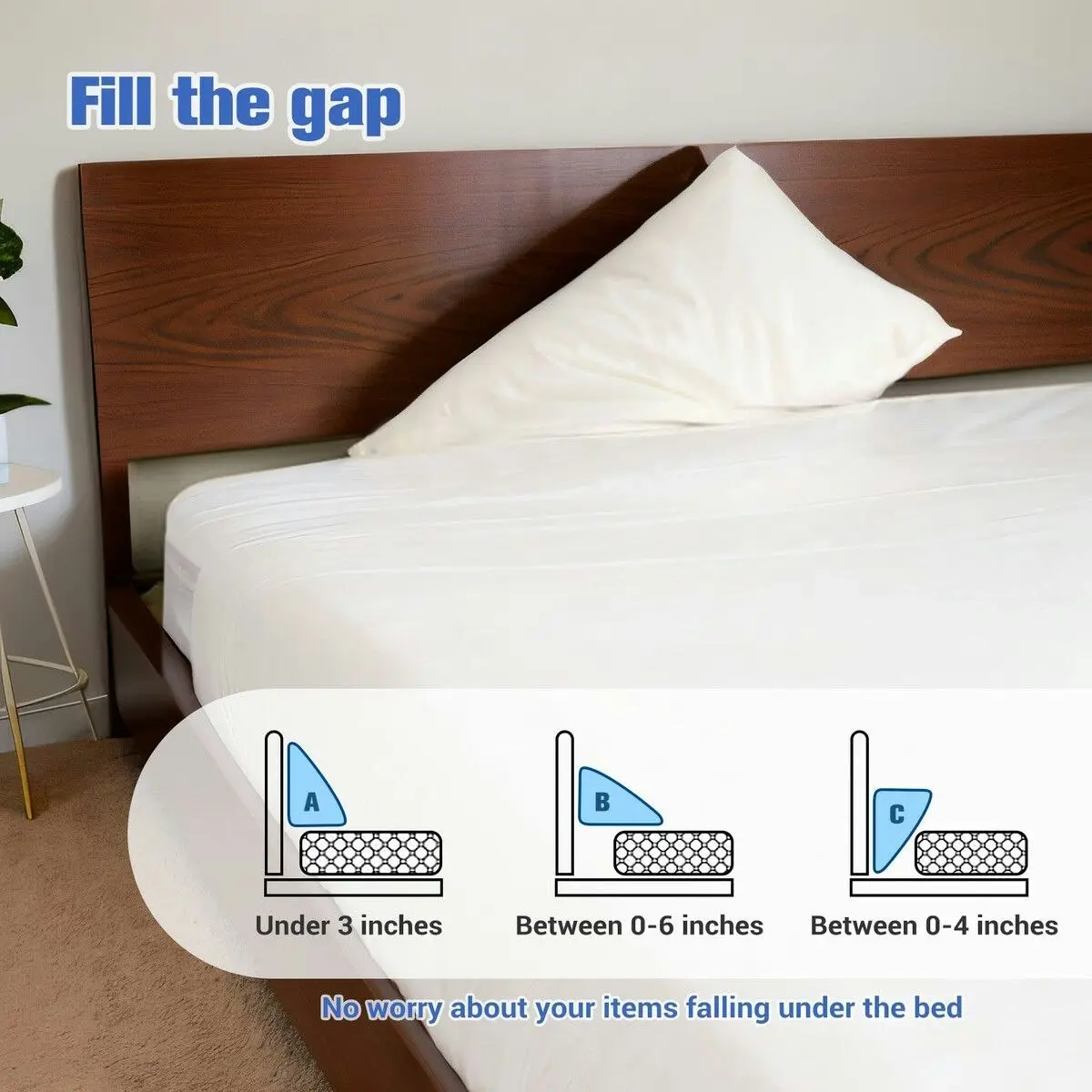 Ausway King Size Bed Pillow Wedge Gap Filler Cushion Foam Headboard Bedrest Comfortable with Side Pockets Grey