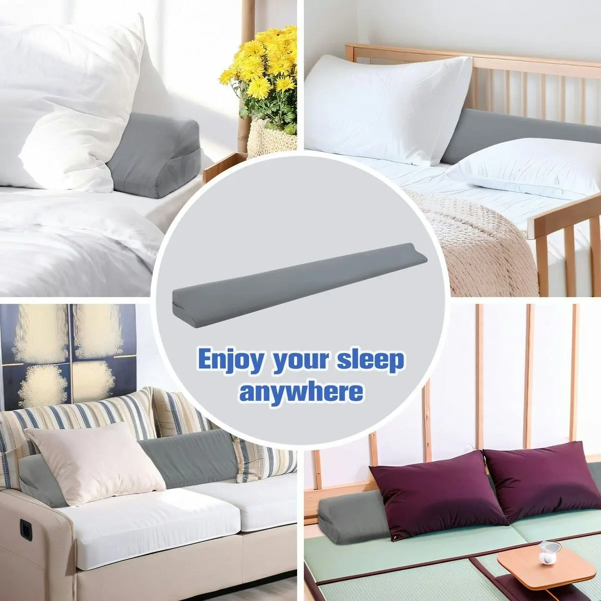 Ausway King Size Bed Pillow Wedge Gap Filler Cushion Foam Headboard Bedrest Comfortable with Side Pockets Grey