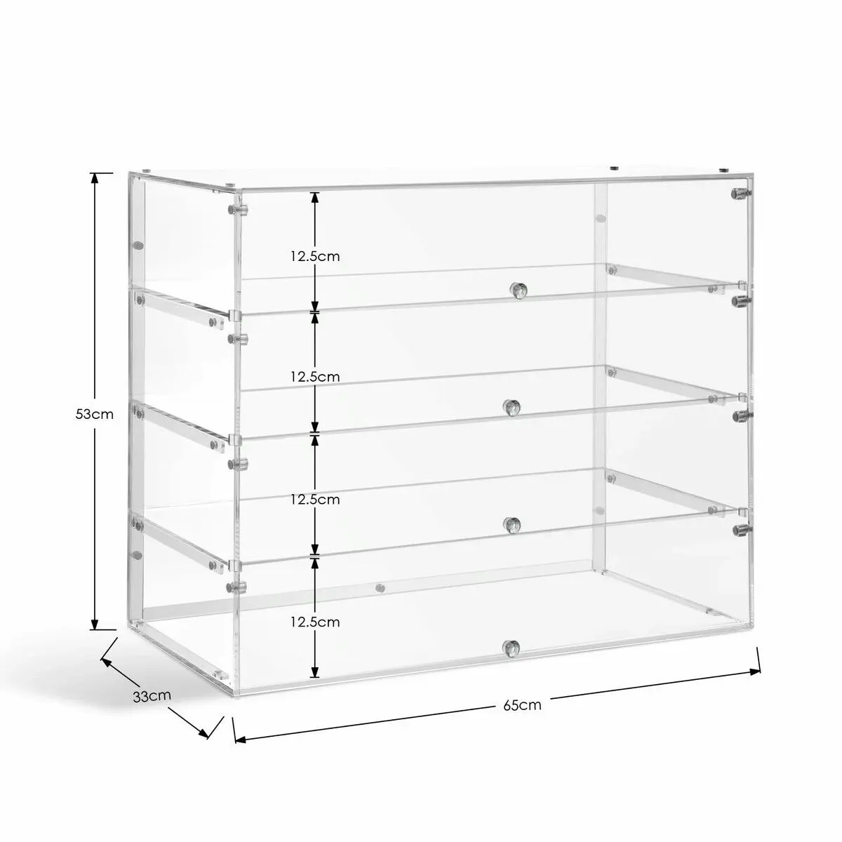 LUXSUITE Large Cake Display Cabinet 4 Tier Acrylic Stand Case Unit Holder Bakery Cupcake Muffin Donut Pastry Model Toy Showcase Desktop 5mm Transparent