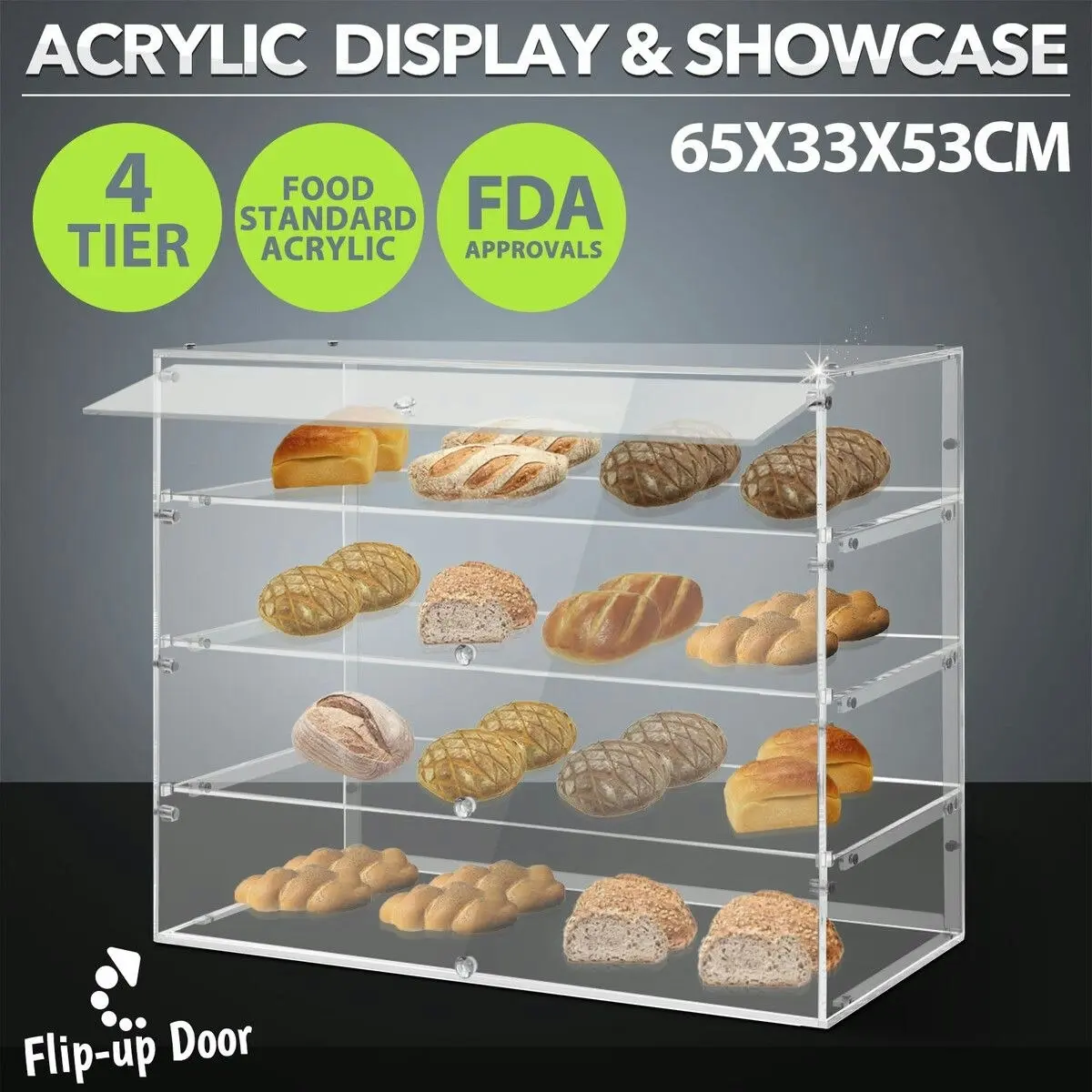 LUXSUITE Large Cake Display Cabinet 4 Tier Acrylic Stand Case Unit Holder Bakery Cupcake Muffin Donut Pastry Model Toy Showcase Desktop 5mm Transparent