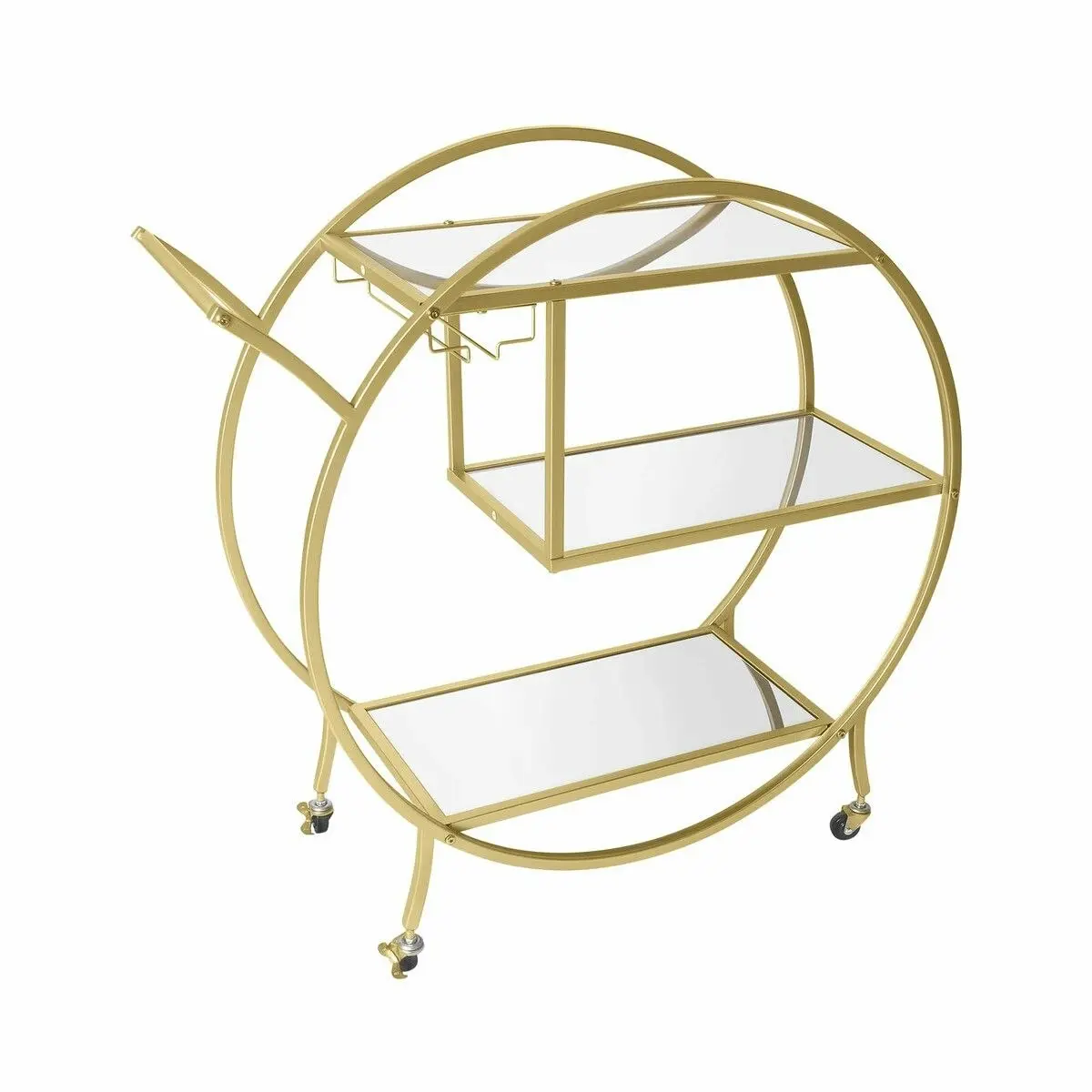 Ausway Bar Cart Wine Rack Drinks Bar Trolley Glass Holder Gold Cart Serving Glass Shelves Metal Frame Mobile Wheels Round