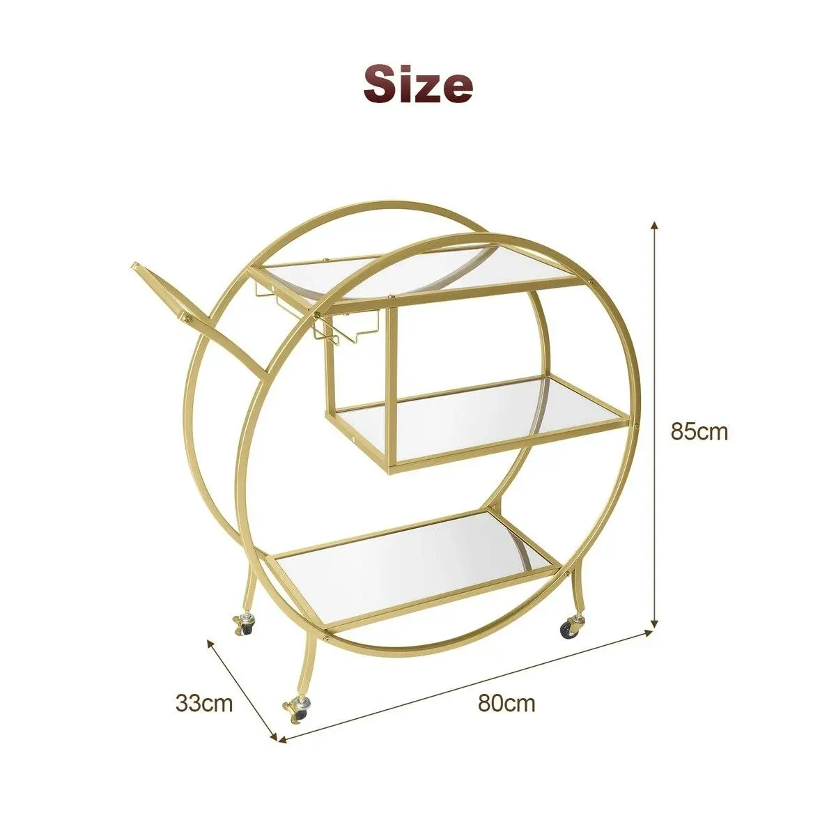 Ausway Bar Cart Wine Rack Drinks Bar Trolley Glass Holder Gold Cart Serving Glass Shelves Metal Frame Mobile Wheels Round