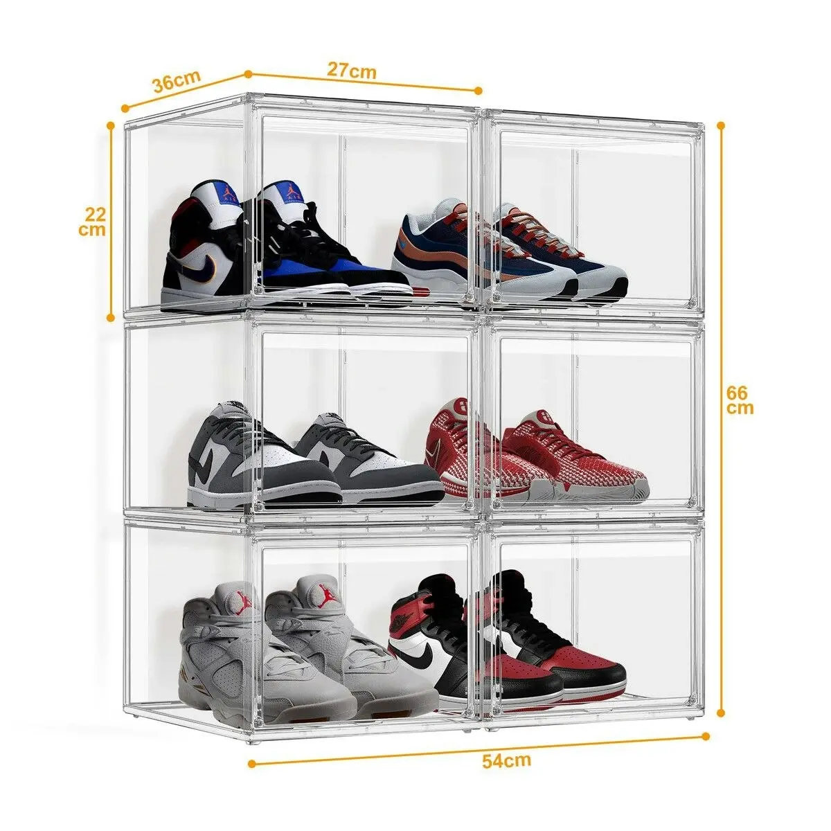 Ausway 6pcs Shoe Storage Boxes Large Plastic Stackable Clear Containers Organiser Display Cases for Sneaker Clothes Bins with Lids