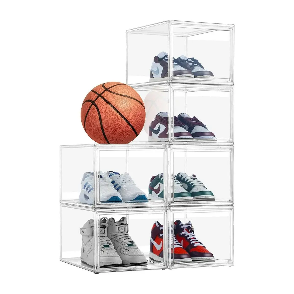 Ausway 6pcs Shoe Storage Boxes Large Plastic Stackable Clear Containers Organiser Display Cases for Sneaker Clothes Bins with Lids