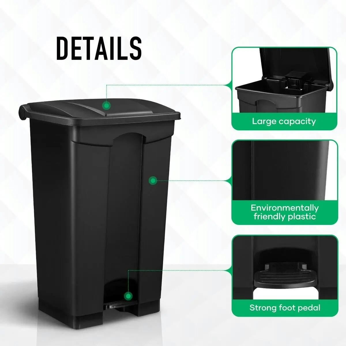 LUXSUITE 87L Rubbish Trash Bin Kitchen Dustbin Garbage Waste Recycling Compost Can Pedal Black Large Plastic for Garden Home Office