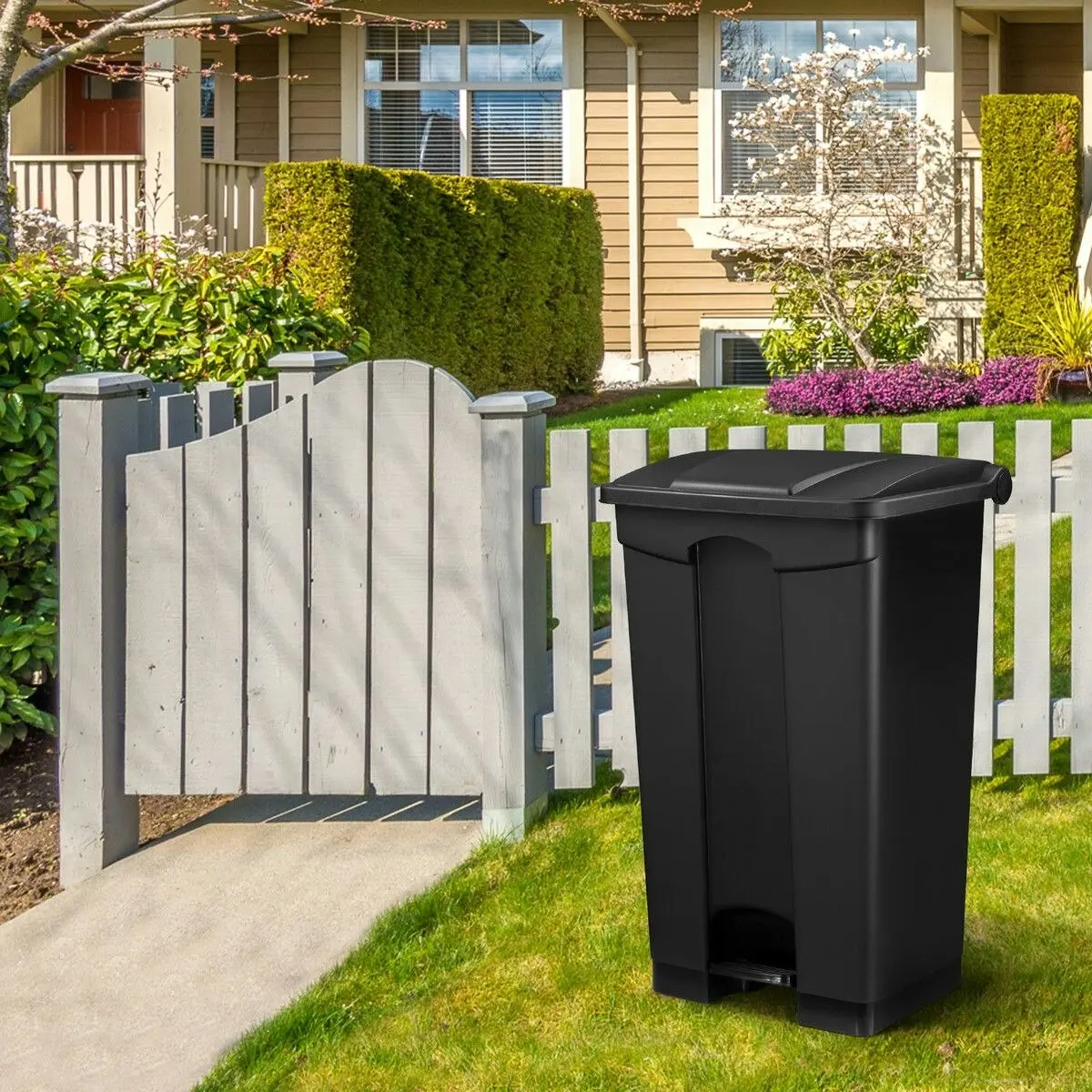 LUXSUITE 87L Rubbish Trash Bin Kitchen Dustbin Garbage Waste Recycling Compost Can Pedal Black Large Plastic for Garden Home Office