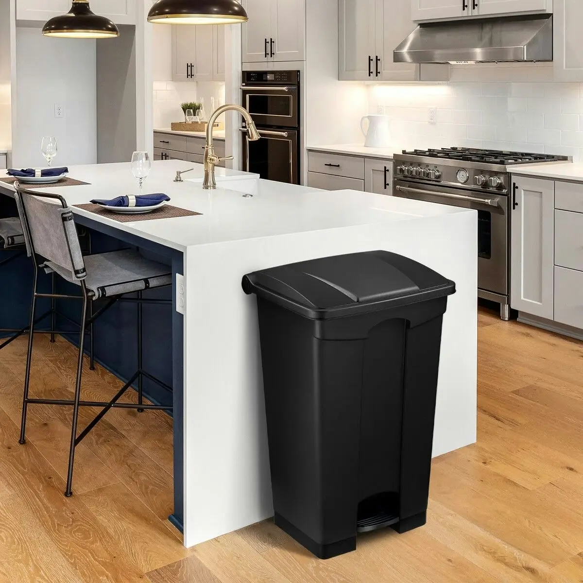 LUXSUITE 87L Rubbish Trash Bin Kitchen Dustbin Garbage Waste Recycling Compost Can Pedal Black Large Plastic for Garden Home Office