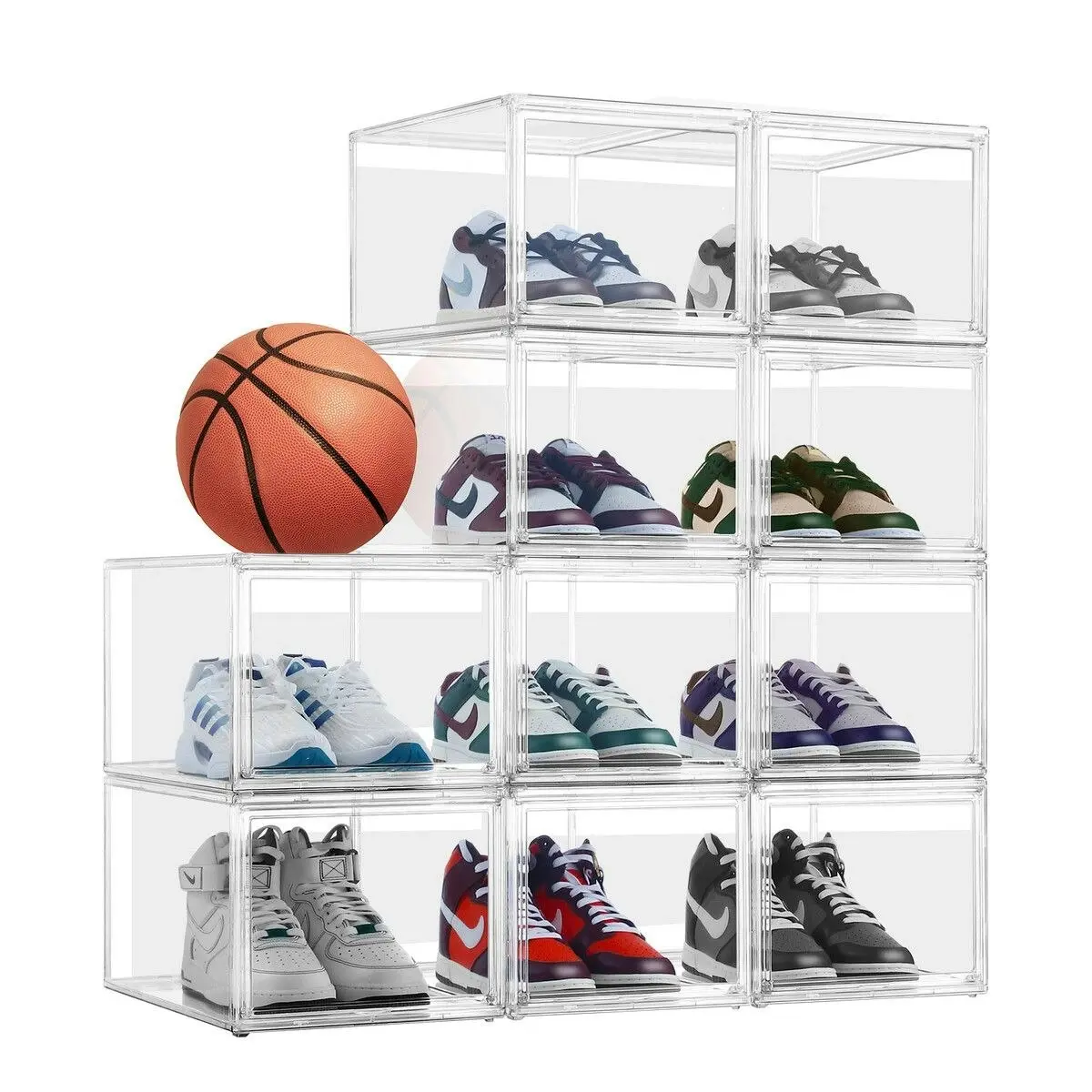 Ausway 10pcs Shoe Storage Boxes Plastic Large Clear Stackable Organiser Bins Containers Sneaker Display Cases Organizer with Lids