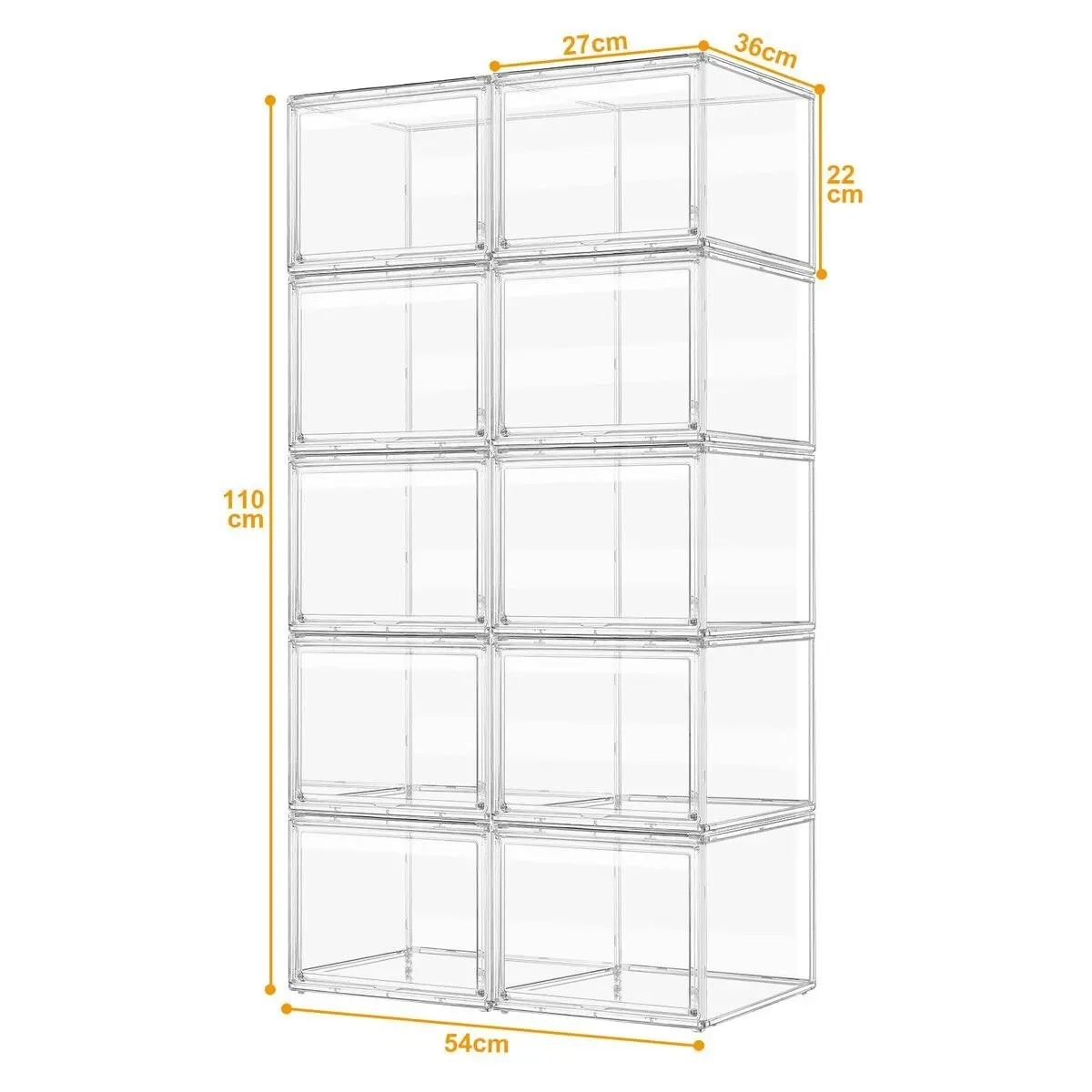 Ausway 10pcs Shoe Storage Boxes Plastic Large Clear Stackable Organiser Bins Containers Sneaker Display Cases Organizer with Lids