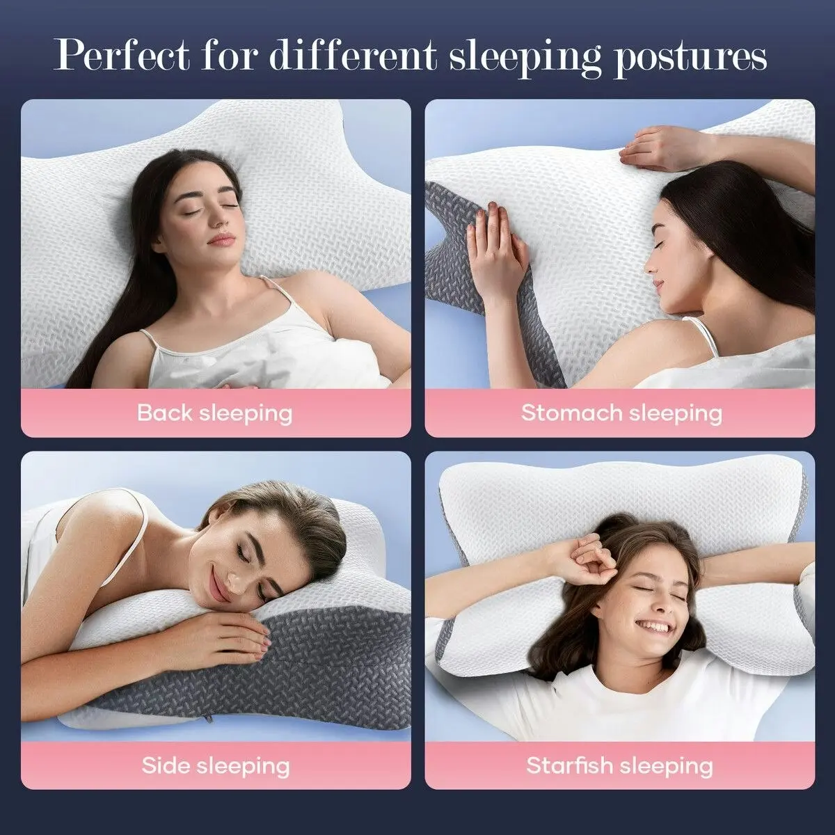 Luxdream Contour Bed Pillow Cervical Memory Foam Cushion Neck Shoulder Support Ergonomic Pain Relief Side Back Stomach Sleeper Breathable Pillowcase