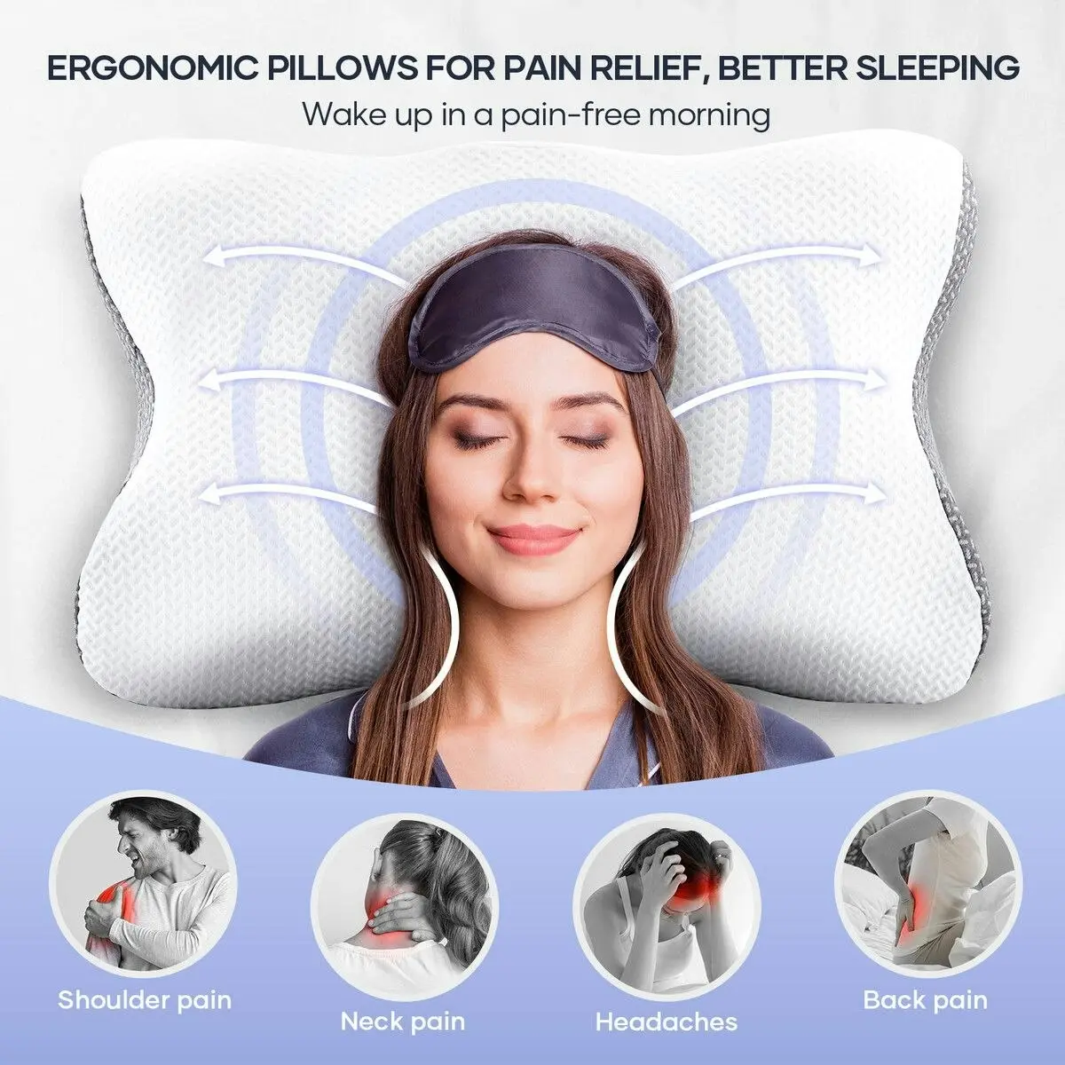 Luxdream Contour Bed Pillow Cervical Memory Foam Cushion Neck Shoulder Support Ergonomic Pain Relief Side Back Stomach Sleeper Breathable Pillowcase