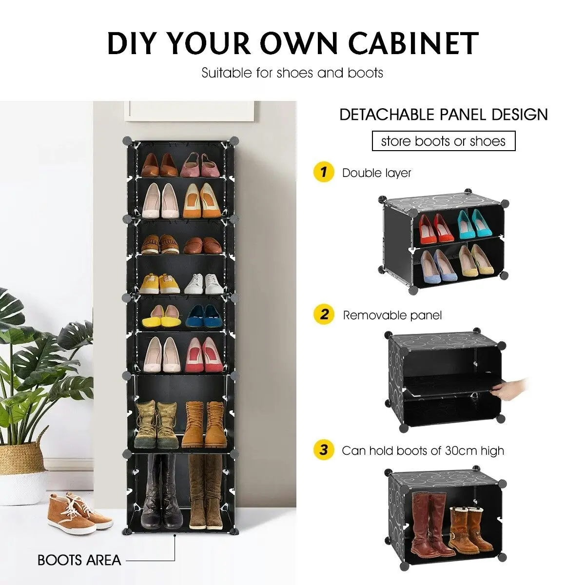 Ausway 20 Pairs Stackable Shoe Storage Box Organiser Cube DIY Shoe Cabinet Rack Shelf 10 Tier Black