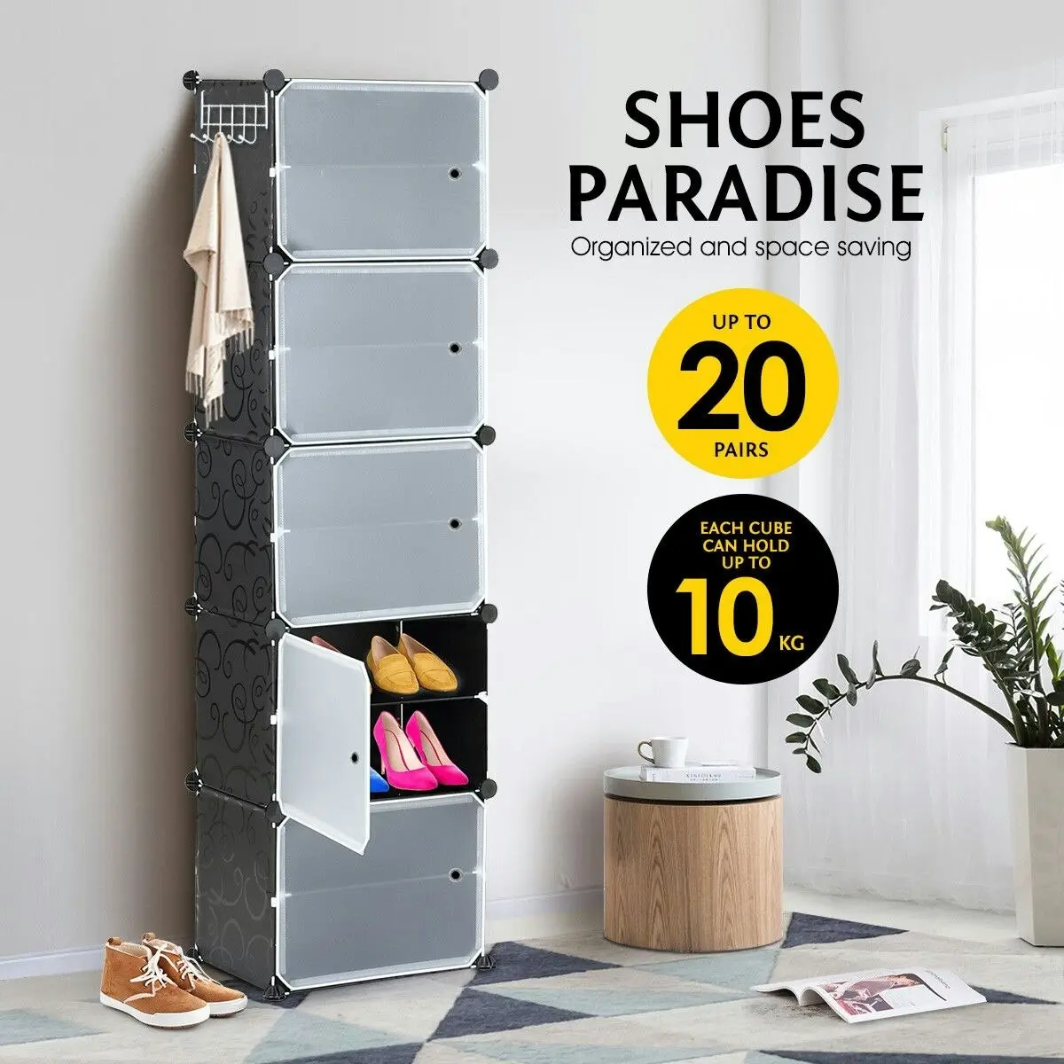 Ausway 20 Pairs Stackable Shoe Storage Box Organiser Cube DIY Shoe Cabinet Rack Shelf 10 Tier Black