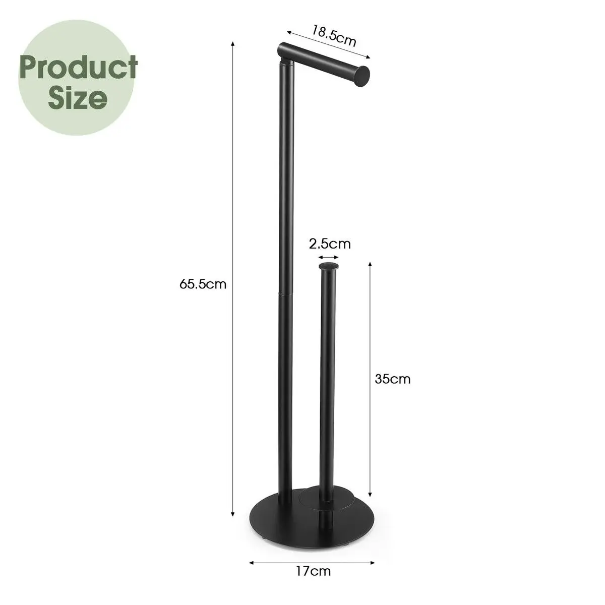 LUXSUITE Free Standing Toilet Paper Holder Bathroom Organiser Spare Tissue Roll Storage Reserve Floor Stand Pole Dispenser RV Home Decor 65.5cm Black