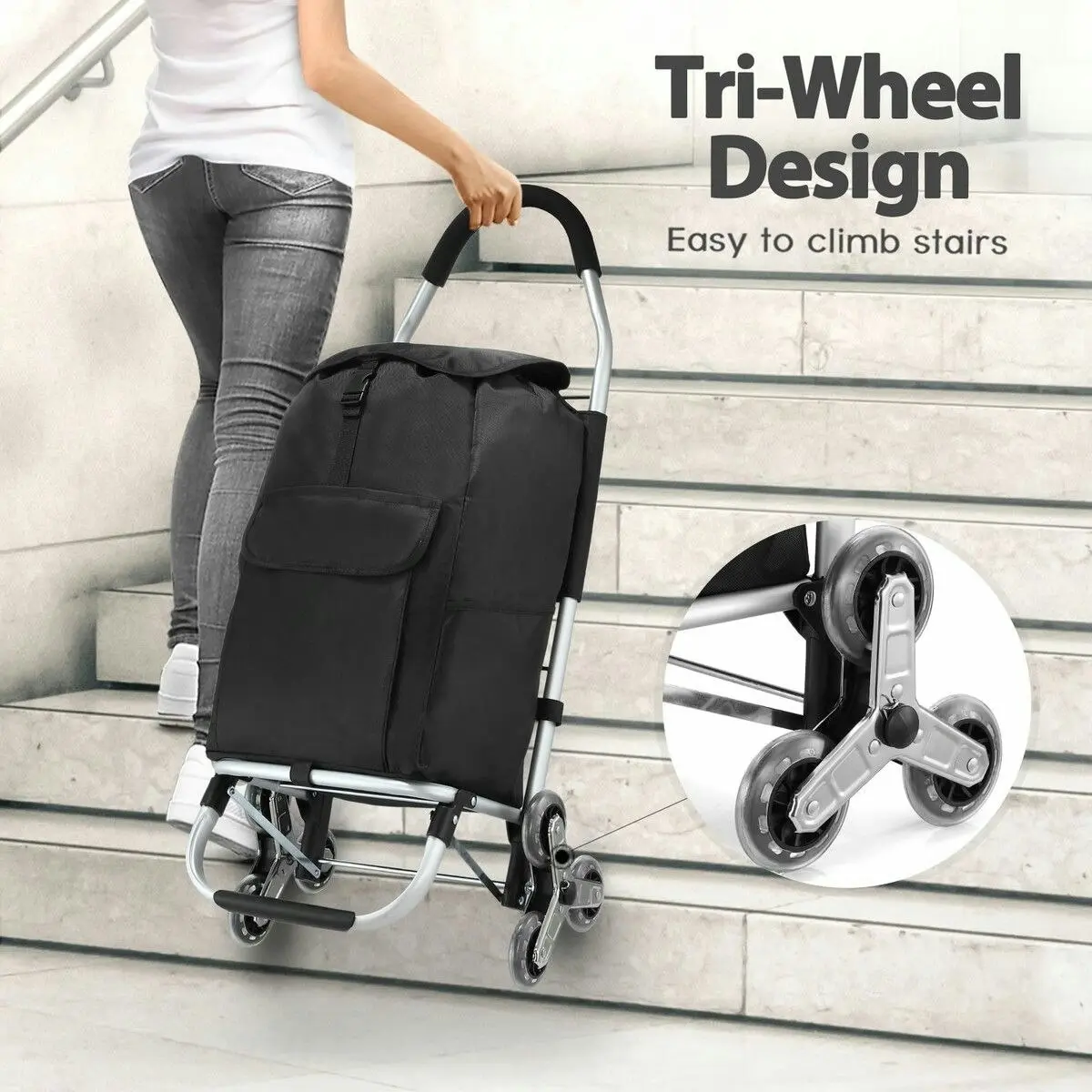 LUXSUITE Shopping Trolley Cart Trolly Wheeled Storage Bag Grocery Market Foldable Utility Granny Stair Climbing Wheels Aluminium 45L