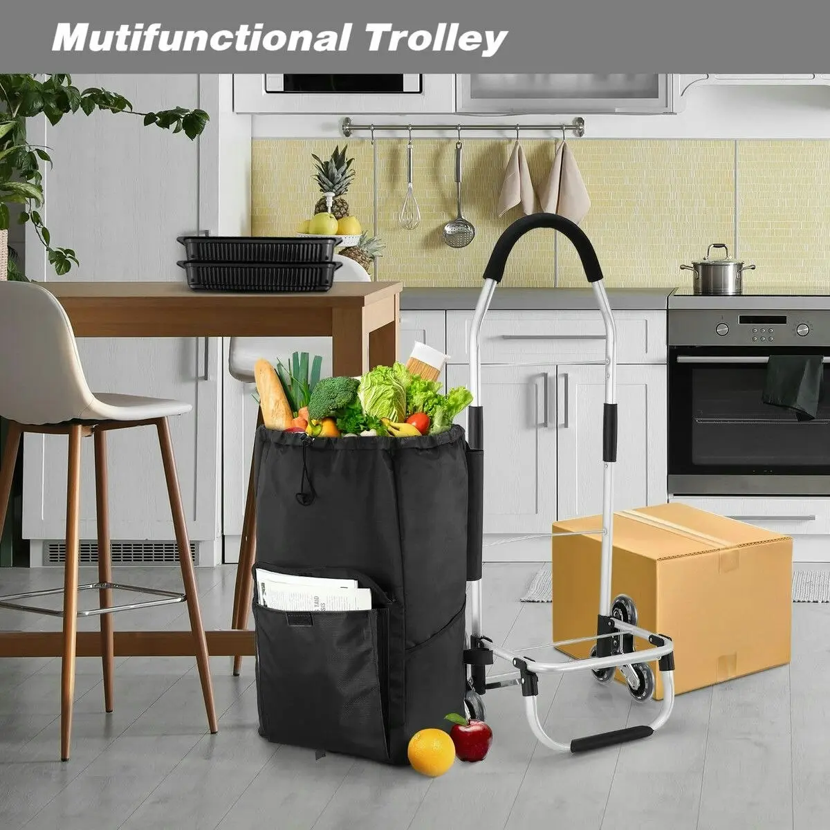 LUXSUITE Shopping Trolley Cart Trolly Wheeled Storage Bag Grocery Market Foldable Utility Granny Stair Climbing Wheels Aluminium 45L