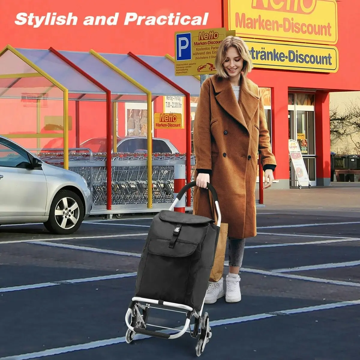 LUXSUITE Shopping Trolley Cart Trolly Wheeled Storage Bag Grocery Market Foldable Utility Granny Stair Climbing Wheels Aluminium 45L