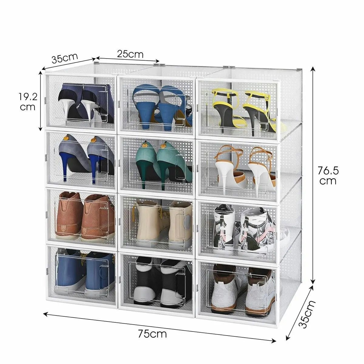 LUXSUITE 12Pcs Shoe Box Storage Case Clear Boxes Sneaker Display Plastic Extra Large Stackable Container Unit Transparent Organizer