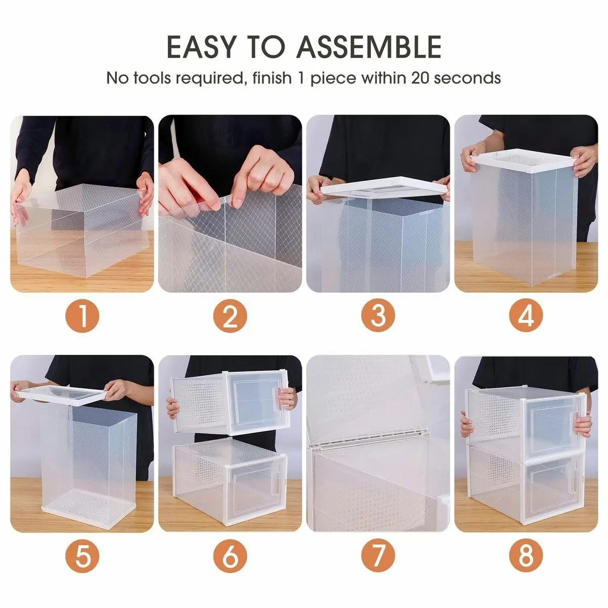 LUXSUITE 12Pcs Shoe Box Storage Case Clear Boxes Sneaker Display Plastic Extra Large Stackable Container Unit Transparent Organizer