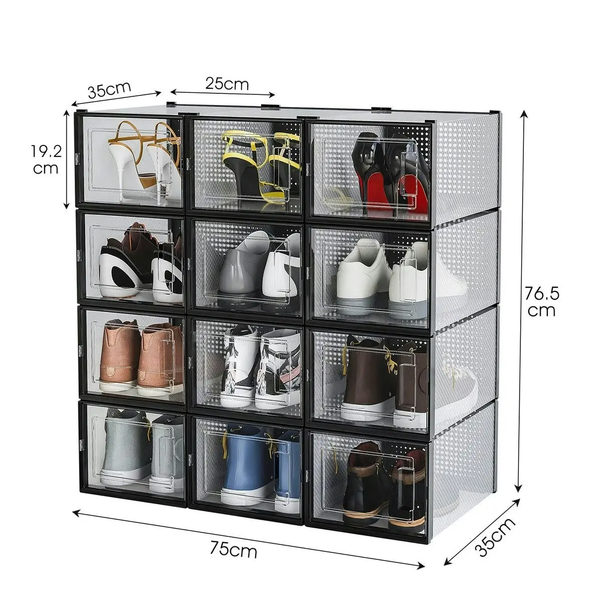 LUXSUITE 12PCS Shoe Storage Box Sneaker Display Case Plastic Clear Boxes Stackable Organizer Transparent Container Unit Extra Large