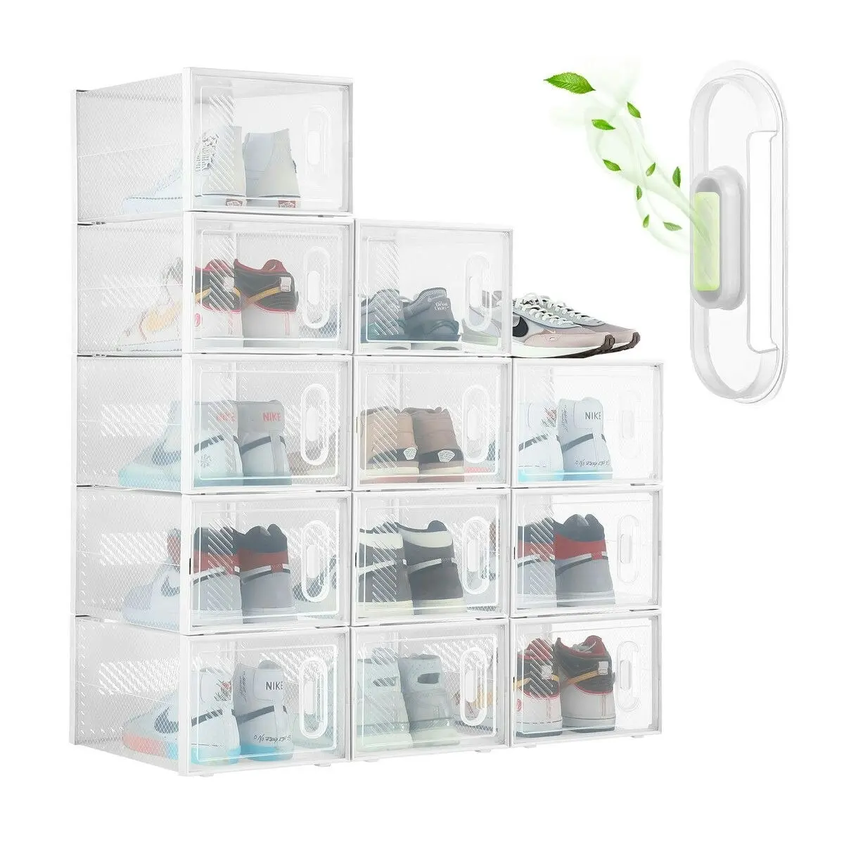 LUXSUITE 12PCS Plastic Shoe Boxes Clear Stackable Organiser Transparent Storage Containers Sneaker Display Cases Bins Holder Organizer Unit