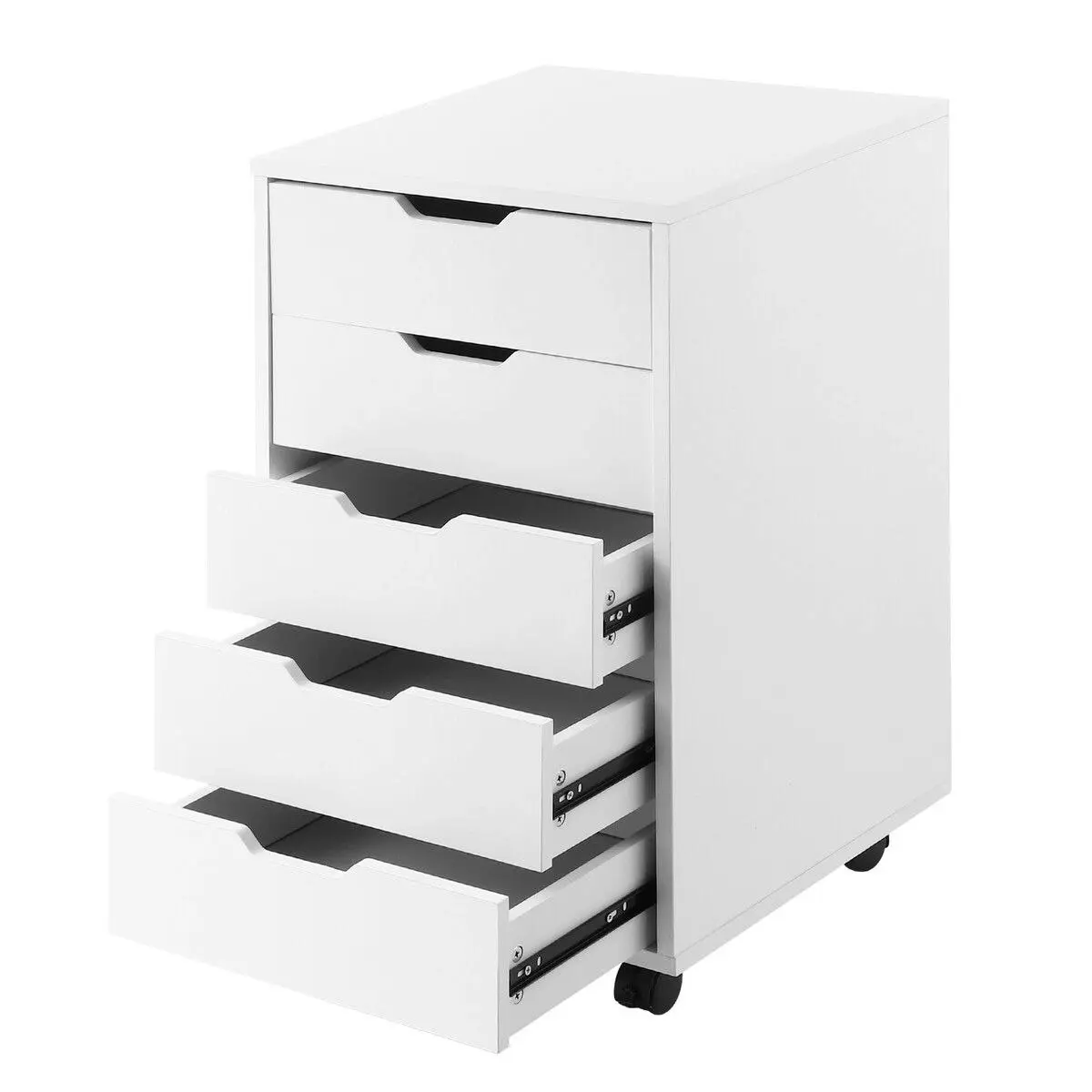 Ausway 5 Drawer File Cabinet Mobile Filing Document Organiser Chest Home Office Storage Cupboard Printer Stand White 40x38x68cm