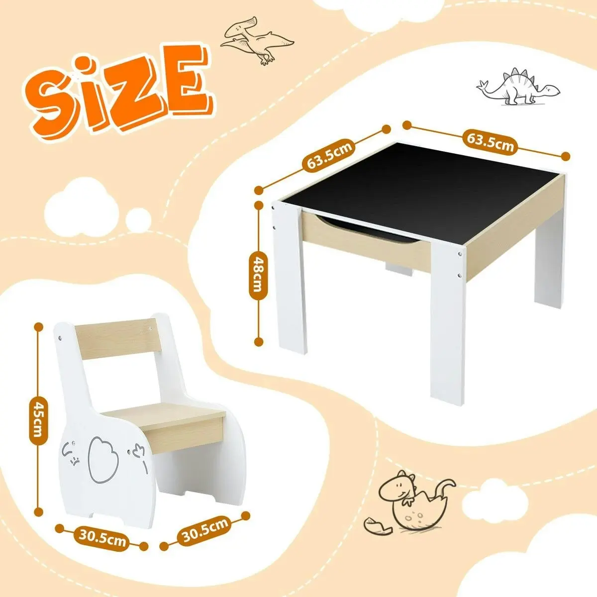 Kidbot Kids Table and 2 Chairs Set Childrens Desk Toddler Furniture Baby Activity Centre Drawing Study Reading Wooden with Storage