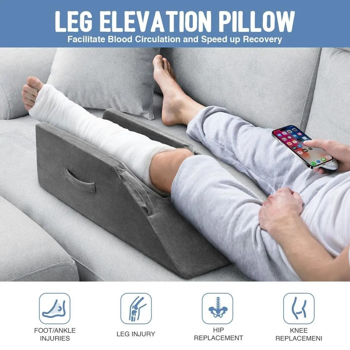 Luxdream Leg Elevation Pillow Bed Wedge Foam Contour Ergonomic Support Cushion Rest Raiser with Cover Handles