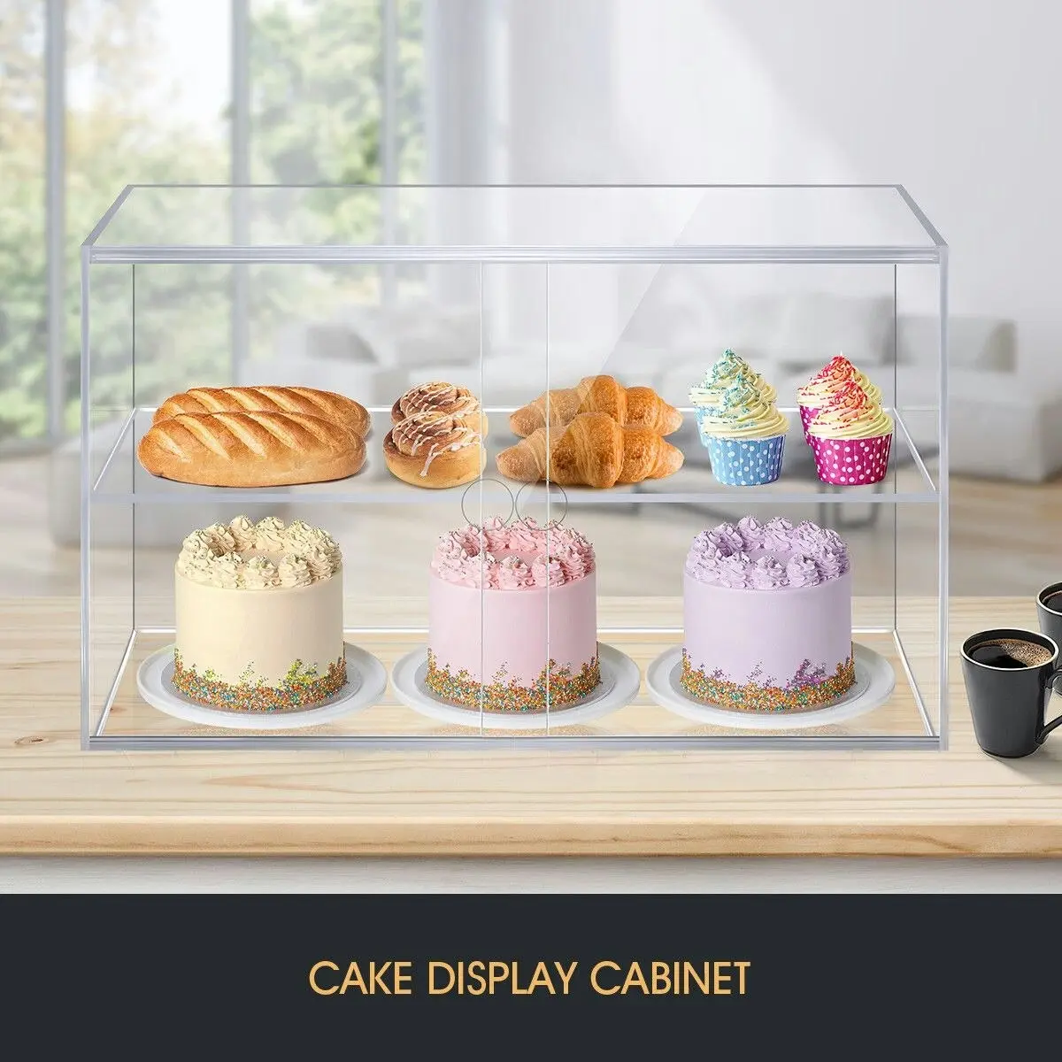 Ausway 2 Tier Cupcake Cabinet Display Shelf Unit Acrylic Cake Bakery Case Stand Model Donut Pastry Toy Showcase 5mm Thick Transparent